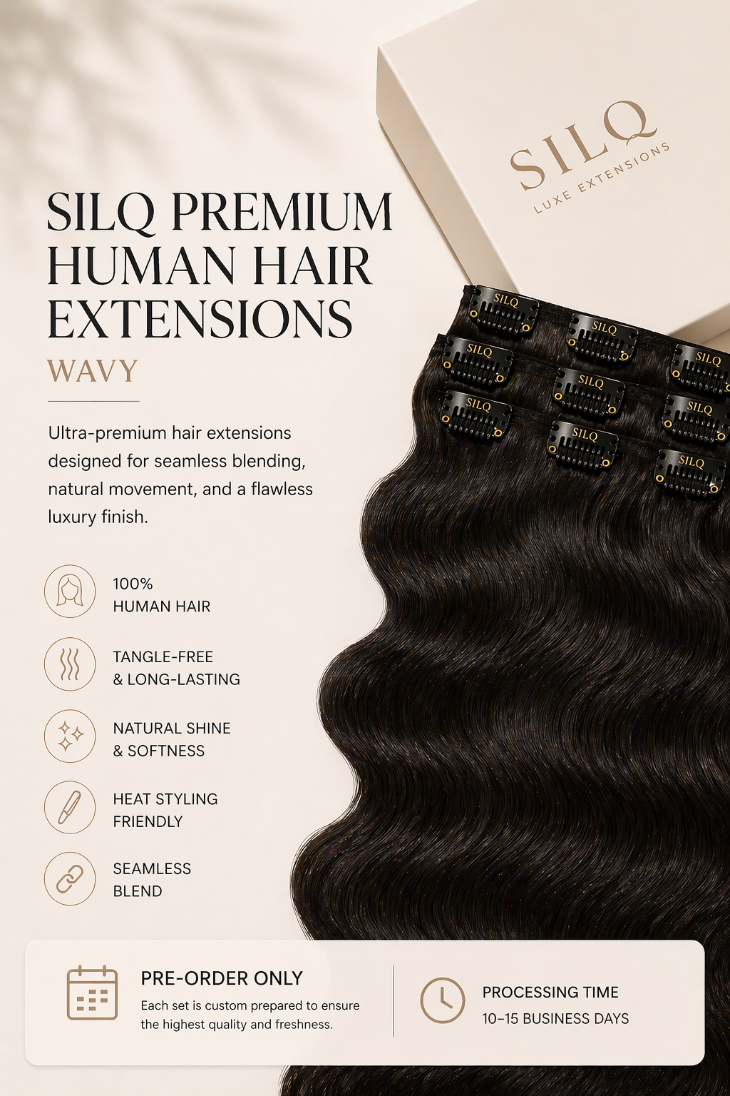 Silq Premium Human Hair Extensions - Wavy