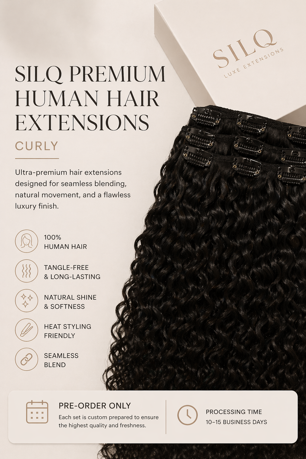 Silq Premium Human Hair Extensions - Curly